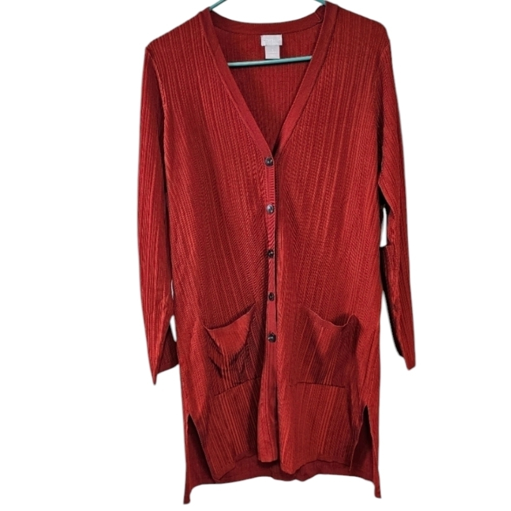 Chico's Ribbed Long Button Down Sweater Cardigan